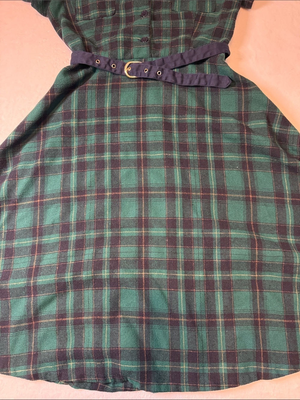 Lindy Bop Pin Up Green and Black Plaid Midi Dress Vintage Style with Belt - Picture 3 of 6